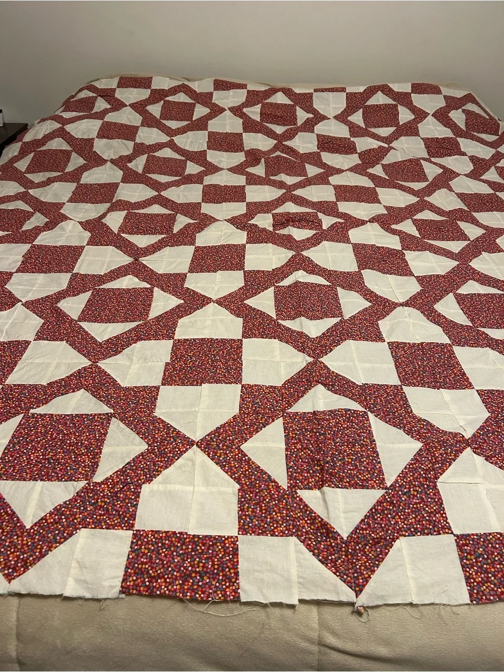 Cream & Multicolor Unfinished Patchwork Quilt Bedspread